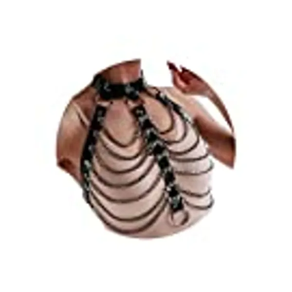 DRESBE Punk Layered Body Chain Black Leather Bra Caged Harness Choker Bra Chains Gothic