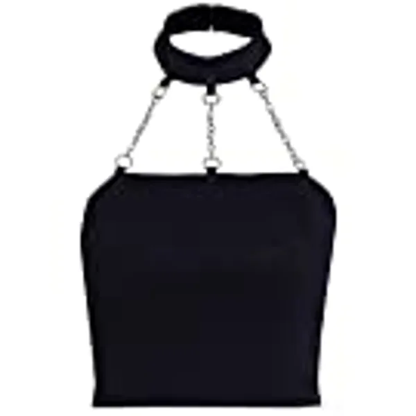 Dark Punk Crop Top with Chains Women Punk Off Shoulder Hollow Out Solid Backless Tops