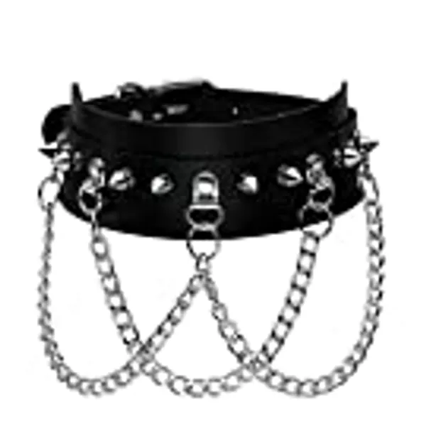 Manfnee Cool Punk Gothic Collar for Women and Men Black PU Leather Vingate Necklace Adjustable