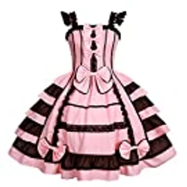 Women Sweet Lolita Dress Victorian Sleeveless Princess Halloween Cosplay Costumes Lace Layers Maid Dresses