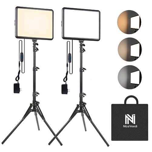 2-Pack Photography Lighting Kit, NiceVeedi 22W LED Video Light Kit, 2900-7000K Dimmable Studio Light with Tripod Stand, 73" Stream Light for Video Recording - 22W-2 Pack