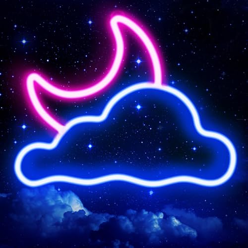 JTLMEEN Neon Sign - Cloud and Moon Led Neon Light, Neon Lights Sign for Wall Decor USB Powered Led Neon Signs for Bedroom Kids Room Wedding Party Decoration, Brightness Adjustable - Pink Blue