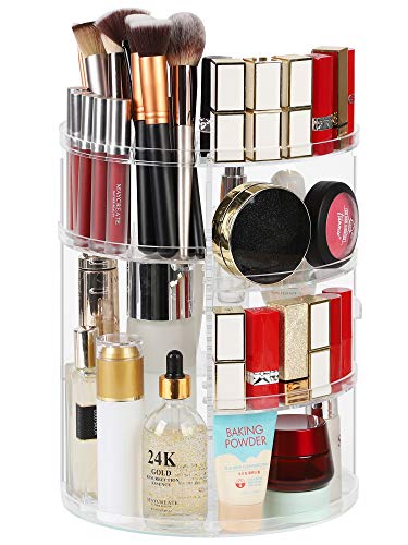 Syntus 360 Rotating Makeup Organizer, Adjustable Bathroom Makeup Spinning Storage Holder, Large Capacity Carousel Cosmetics Display Cases for Vanity, Skincare, Countertop Organization, Clear - Clear