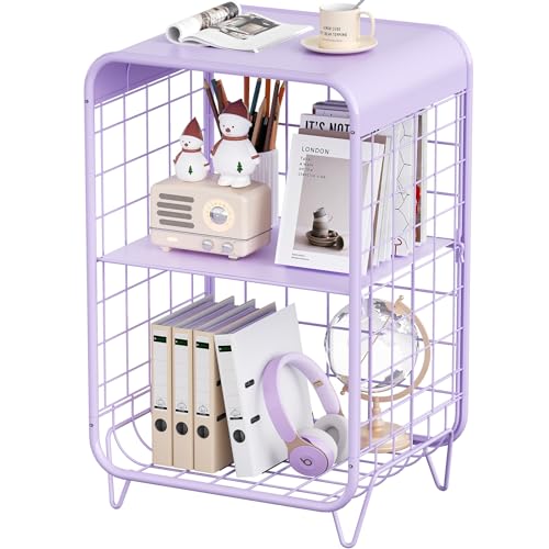 APEXCHASER Cute Nightstand,Metal Side Table,3 Tier End Table with Storage,Vintage Bedside Table,Girls Bedroom Furniture,Coffee Table Side Table for Living Room,Bedroom,Dorm,Purple - Purple