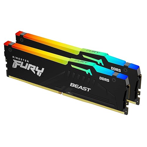 Kingston FURY Beast RGB 32GB (2x16GB) 5200MT/s DDR5 CL36 Desktop Memory Kit of 2 | Infrared Sync Technology | AMD Expo | Plug N Play | KF552C36BBEAK2-32 - 5200MT/s - 32GB (2x16GB)