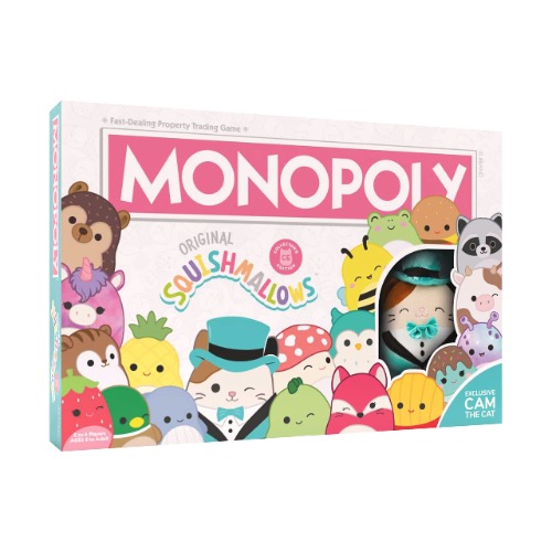 Monopoly: Squishmallows | Collector’s Edition Featuring Cam The Cat Plush | Buy, Sell, Trade Spaces Featuring Squshmallows | Collectible Classic Monopoly Game | Officially-Licensed Squishmallows Game - 