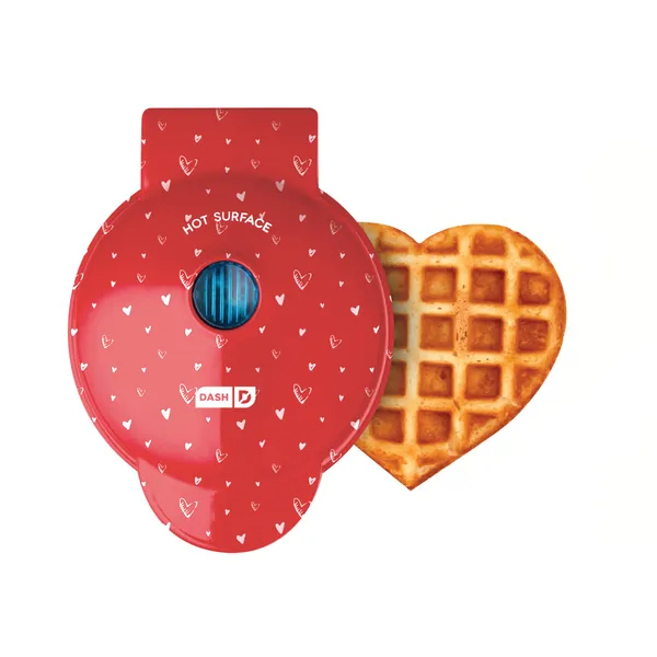 DASH DMWH100HP Mini Maker for Individual Waffles, Hash Browns, Keto Chaffles with Easy to Clean, Non-Stick Surfaces, 4 Inch, Red Love Heart - Red Love Heart 4 Inch Waffle Maker