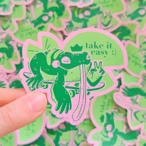 Take It Easy Tree Frog Waterproof Matte Vinyl Sticker