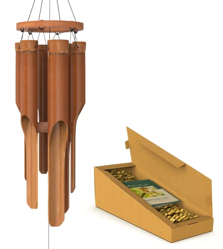 Nalulu Classic Bamboo Wind Chimes - Outside Outdoor Wood Wooden Windchimes, Small, Handcrafted with Calming Deep Tones, Ideal Home Decor or Gift for Any Occasion - Small 35" v2