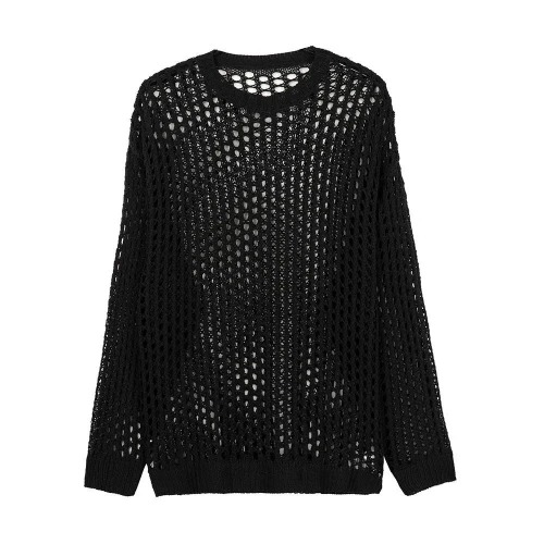 Black Unisex Loose Mesh Top - Black / XL