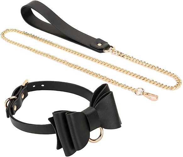 Choker Necklace Bow-Knot Choker Punk Chain PU Leather Collar Gothic Necklace Adjustable Size (Color : Black) - Black