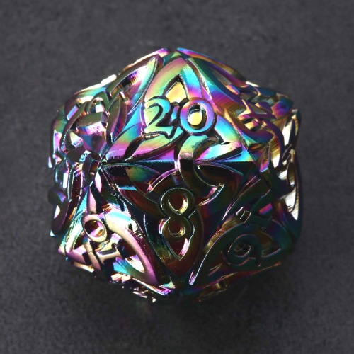 KakapopoTCG Endless Dice D20 Dice with Celtic Knots Solid Metal Extra Large Extra Heavy for DND Dungeons and Dragon Call of Cthulhu Pathfinder Tabletop RPG Polyhedral Dice - Endless Chaos (Rainbow)