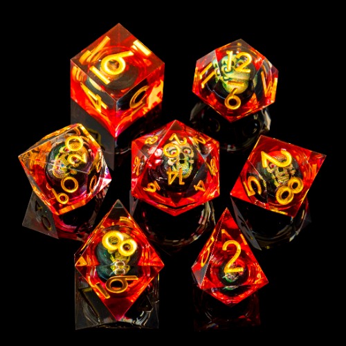 YEMEKO Skull DND Dice, Sharp Edge Handmade Dice Set for Dungeons and Dragons Ttrpg, Multi-Sided RPG Polyhedral Resin Roleplaying (Red Gold), Y-KLRJZ 77 - Skull-red Gold