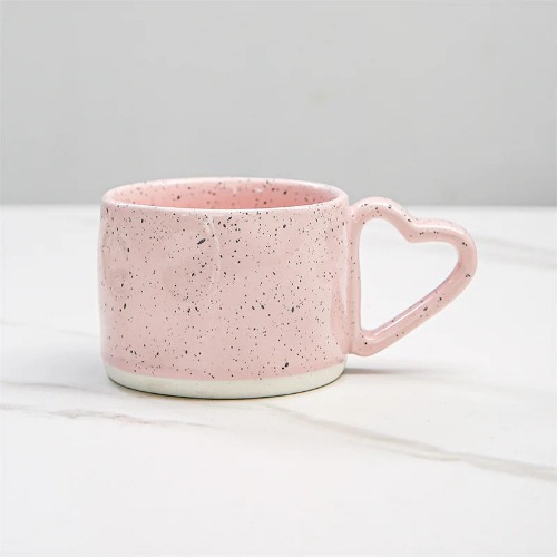 Korean Style Ceramics Coffee Mug 300ML Pink Love Heart Shape Handle - Pink / 300ml