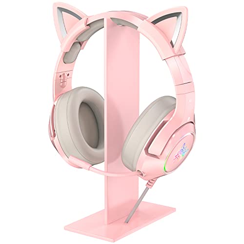 SIMGAL Pink Headphones Stand, Universal Gaming Headset Holder Hanger with Stable Base K9 Cat Ear Headset(Not Included) and All Headphones