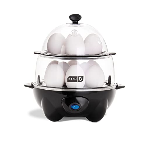DASH Deluxe Rapid Egg Cooker for Hard Boiled, Poached, Scrambled Eggs, Omelets, Steamed Vegetables, Dumplings & More, 12 capacity, with Auto Shut Off Feature - Black - Black - Egg Cooker
