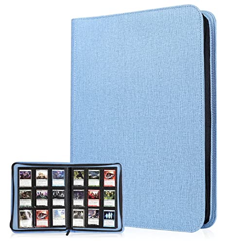 Lictin Sammelkarten Album Sammelkarten Karten Hüllen，Karten Folien Trading Cards Mappe Mit Reißverschluss Und Lederbezug (Blau) - Blau