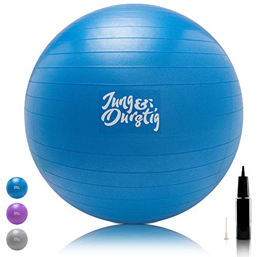 Jung & Durstig Original Gymnastikball inkl. Luftpumpe | Yoga Ball BPA-Frei | Pilates Ball bis 150 kg belastbar | Sitzball 65 cm | 75 cm | Fitnessball für zu Hause | Trainingsball - Blau - 75 cm