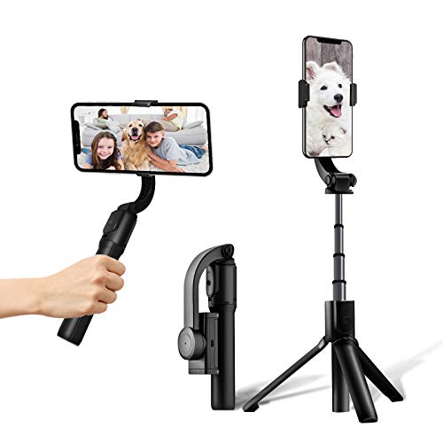 Gimbal Stabilisator Smartphone, 1-Achsen Handy Stabilisator Gimbal, Handheld Stabilizer mit Bluetooth Fernbedienung, für Vlogging, YouTube, Live-Video, Kompatibel mit iPhone/ Android - Schwarz