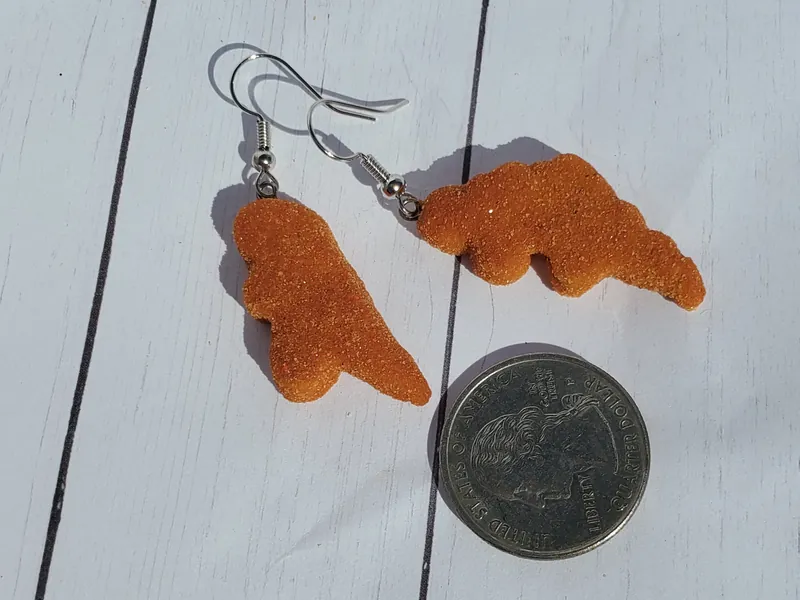Dino Chicken Nugget Earrings, Dino Nugget Earrings, Chicken Nuggets Earrings, Snack Jewelry, Food Jewelry, Food Charm