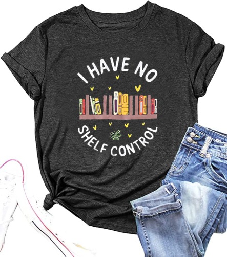 Book Lover Shirt Women I Have No Shelf Control T-Shirt Bookworm Shirt Book Graphic Tee Library Reading Shirts - Grey - X-Large