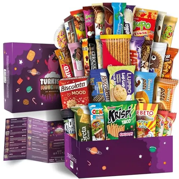 Mega International Snack Box | Premium Exotic Foreign Snacks | Unique Snack Food Gifts Included | Try Extraordinary Turkish Snacks | Candies from Around the World | 32+1 Full-Size Snacks - Ultra Mega Blue