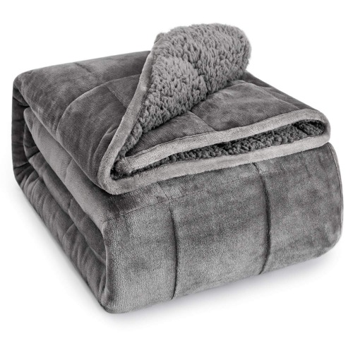 Wemore Sherpa Fleece Weighted Blanket for Adult, 15 lbs Dual Sided Cozy Fluffy Heavy Blanket, Ultra Fuzzy Throw Blanket with Soft Plush Flannel Top, 60 x 80 inches Grey on Both Sides - Grey 60" x 80" 15lbs