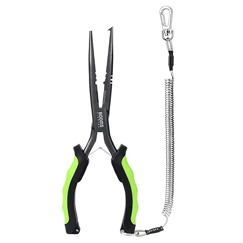 Booms Fishing F03 Needle Nose Fishing Pliers, 9" Fisherman's Pliers, Long Nose Hook Remover, Saltwater Resistant Fishing Gear, Green - A: 9" Split Ring Nose_Green
