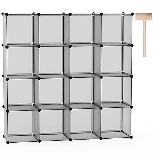 C&AHOME Cube Storage Organizer, 16-Cube Shelves Units, Plastic Storage Cubes, DIY Closet Organizer, Modular Closet Storage Shelves Ideal for Home, Bedroom, 48.4" L × 12.4" W × 48.4" H Grey UPCS16G - Grey