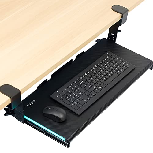 VIVO Large Height Adjustable Under Desk Keyboard Tray with RGB LED Side Lights, C-clamp Mount, 27 (33 Including Clamps) x 11 inch Slide-Out Platform Computer Drawer for Typing, Black, MOUNT-KB05GL - Carbon LED