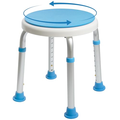 Vaunn Medical Tool-Free Assembly Adjustable Swivel Shower Stool Seat Bench with Anti-Slip Rubber Tips for Safety and Stability - Baby Blue
