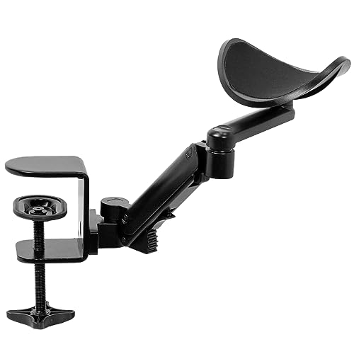 VIVO Universal Clamp-on Adjustable Armrest, Desk Cradle Rotating Elbow Cushion, Above Table Extension Platform Arm Support, Black, MOUNT-ARM01