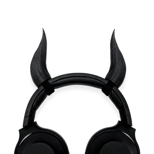 BeamTeam3D Smooth Devil Horns for Headphones - Demon Headphone Attachment in Various Colors with Self Fastener - Cosplay Devil Ears for Gamers and Streamers (Set of 2) (Sparkle Black) - Sparkle Black