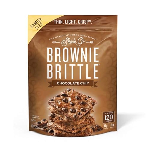 Sheila G's Brownie Brittle – Original Chocolate Chip Thin and Crispy Sweet Snacks, Family Size (Pack of 1, 14 oz), Rich Gourmet Brownie Bites Dessert - Chocolate Chip - 14 Ounce (Pack of 1)