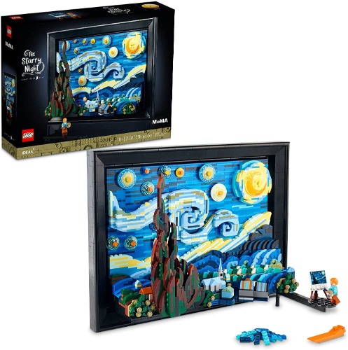 LEGO Ideas Vincent Van Gogh - The Starry Night 21333, Unique 3D Wall Art Home Décor Piece with Artist Minifigure, Creative Crafts Set for Adults - Frustration-Free Packaging