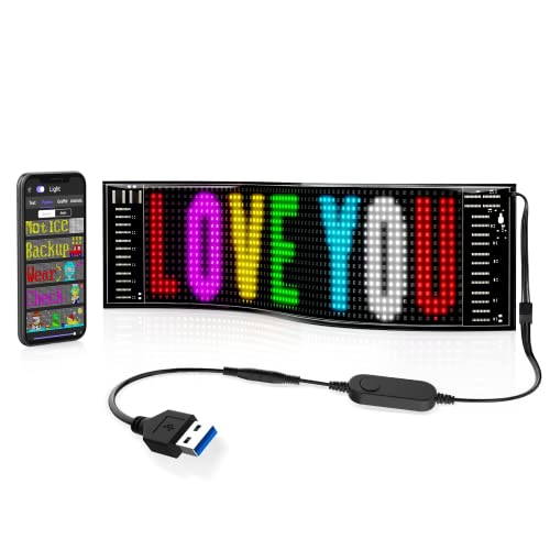 RAYHOME Scrolling Bright Advertising LED Signs, Flexible USB 5V LED Car Sign Bluetooth App Control Custom Text Pattern Animation Programmable LED Display for Store Car Bar Hotel (15''x4'') - 15''x4''