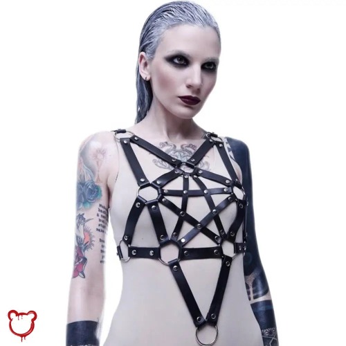 Gothic Pentagram Leather Harness - Black