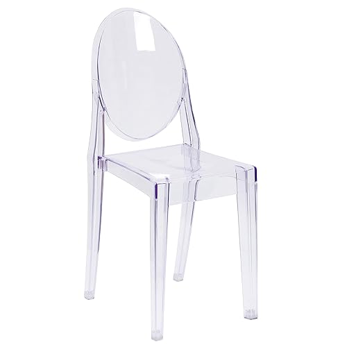 Flash Furniture Cheryl Indoor/Outdoor Ghost Accent and Dining Chair with Contoured Seat, Stackable Transparent Restaurant Chair, Transparent Crystal - 1