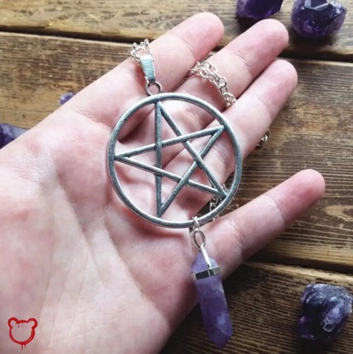 Gemstone Pentagram Necklace - Silver Plated / 45cm