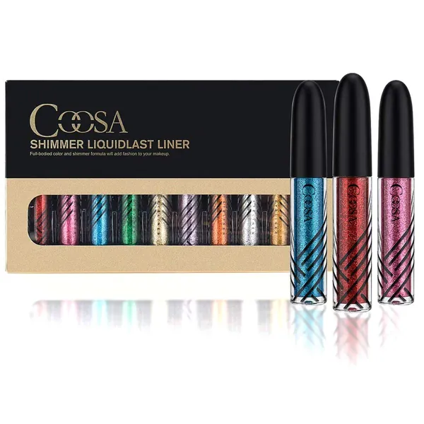 COOSA Glitter Liquid Eyeliner 10PCS 10 Colors Long Lasting Waterproof Sparkling Eyeliner Eye Shadow – 10PCS (10 PCS)