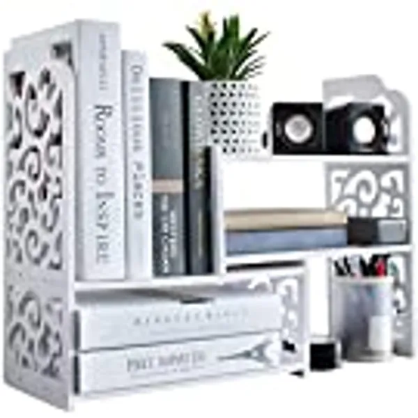YGYQZ Small 5 shelf Bookshelf for Desktop Storage, Mini Cute Office Desk Shelves White Versatility Organizers for Women, Kids