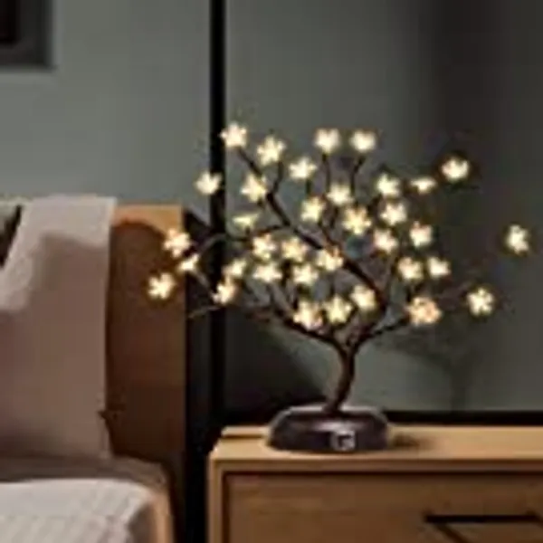 LIGHTSHARE 16Inch 36LED Cherry Blossom Bonsai Light, Warm White,Battery Powered and Plug-in DC Adapter (Included),Built-in Timer,Décor for Home,Festival,Party,Christmas,Night Light