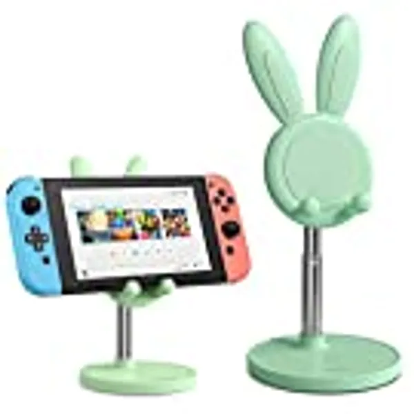 OATSBASF Switch Stand for Nintendo, Adjustable Cute Bunny Phone Stand for Desk, Kawaii Phone Holder Stand, Compatible with All Mobile Phones, iPhone, Kindle, iPad, Switch, Tablets (Green)