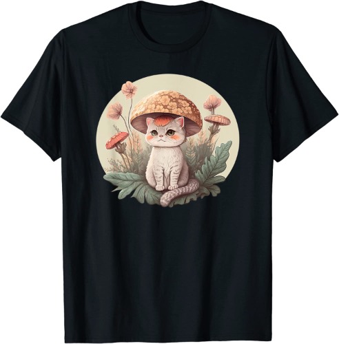 Aesthetic Cat with Toadstool Hat Mushroom Cottagecore Kawaii T-Shirt