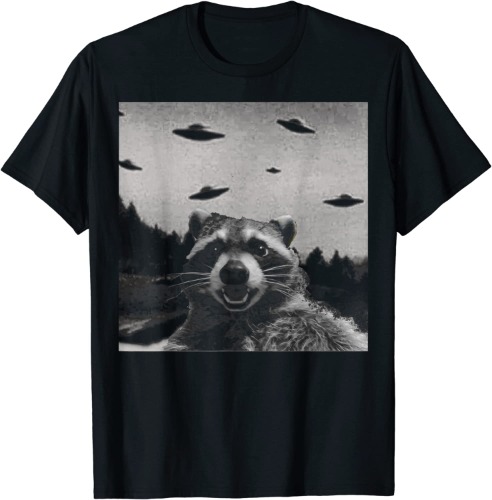 Alien UFO Funny Raccoon T-Shirt