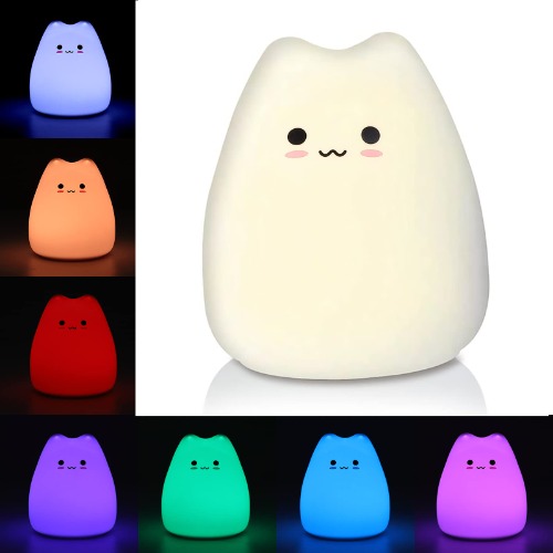 Litake Night Light for Kids, Cat Lamp 7 Colors LED Cute Night Light for Kids Room, Battery Silicone Nursery Night Light Animal, Cute Kawaii Room Decor Gift for Kids Teen Girl (Mini Bashful Cat) - Bashful Cat