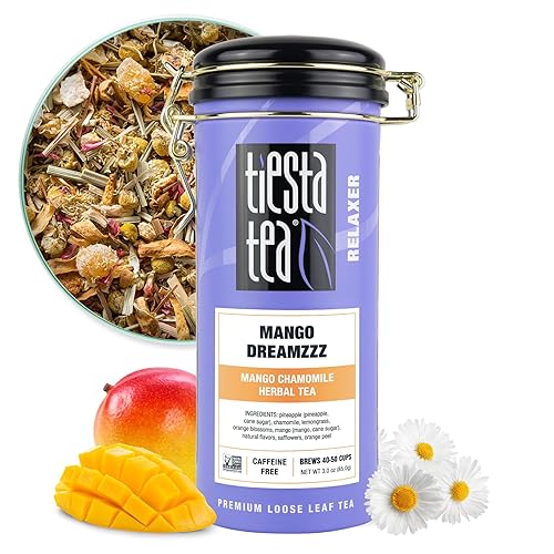 Tiesta Tea - Mango Chamomile Herbal Tea, Loose Leaf Tea with Chamomile & Lemongrass, Caffeine-Free Herbal Tea, Brew Hot or Iced, Relaxing Blend, Brews Up To 50 Cups, Refillable Tin - 3 Ounce - Mango Dreamzzz - Tin - 50 Cups