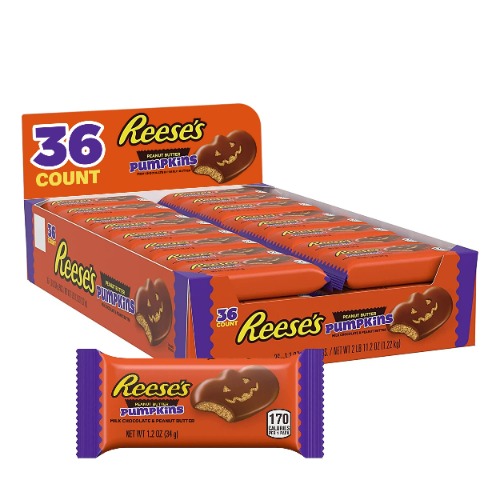 REESE'S Milk Chocolate Peanut Butter Pumpkins Candy, Bulk Halloween, 1.2 oz Packs (36 Count) - Peanut Butter