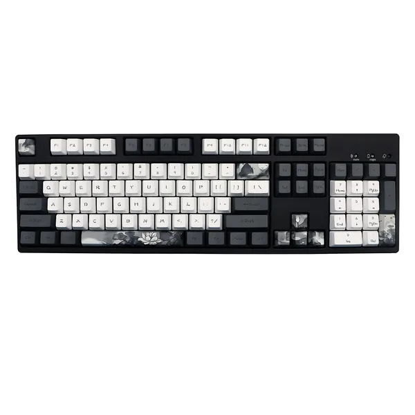 JSJT Ink Lotus Keycaps OEM Profile PBT Dye Sublimation 140 Keys for ANSI/ISO Layout Cherry MX Switch Mechanical Gaming Keyboards GK61/64/68/84/87/96/980/104/108 (with 6.25 Spaces) - Ink Lotus-US