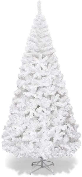 Goplus 6ft Artificial Christmas Tree Xmas Pine Tree with Solid Metal Legs Perfect for Indoor and Outdoor Holiday Decoration, White